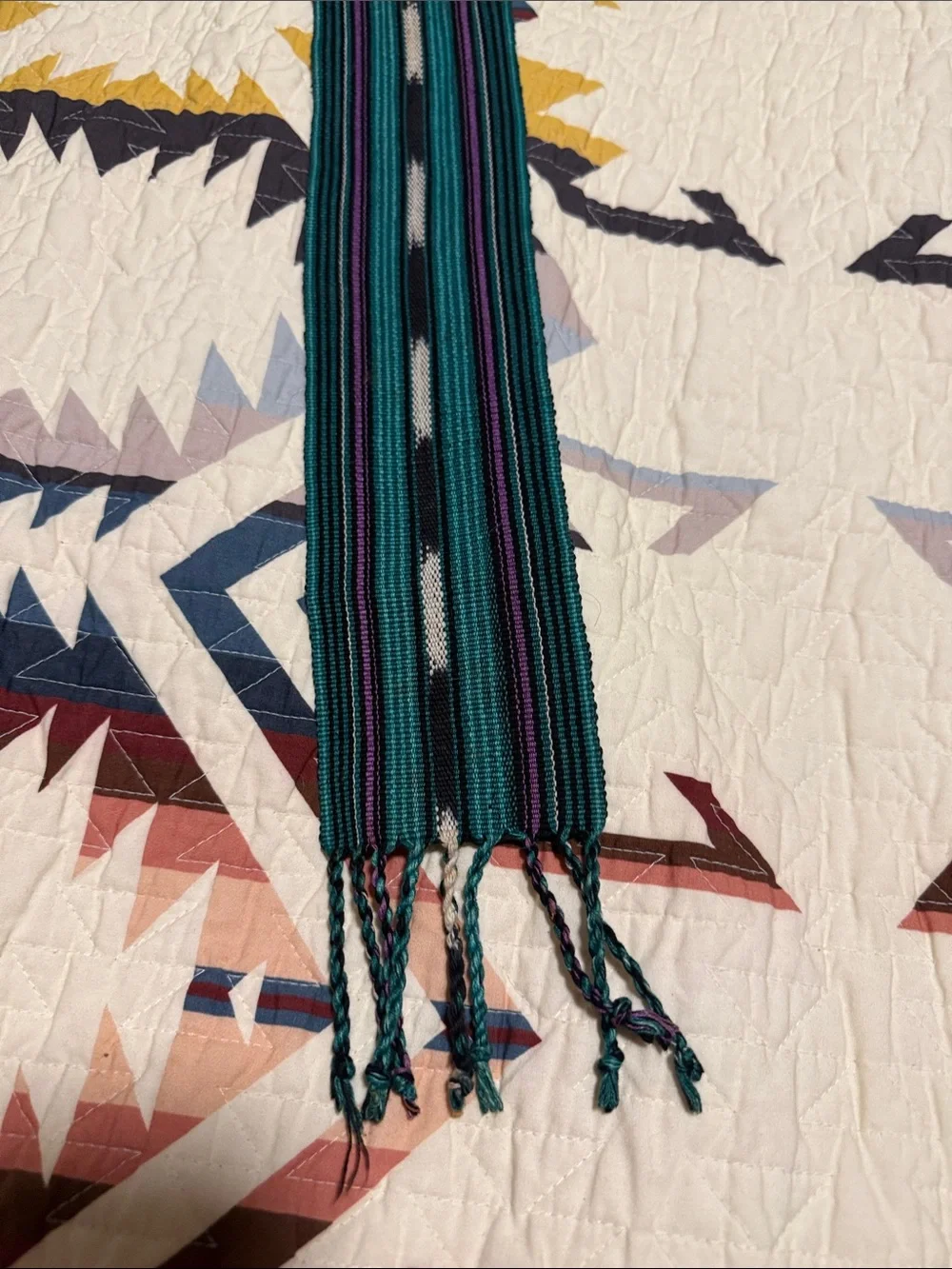 Source Unknown Teal, Black and Purple Striped Woven Belt Scarf